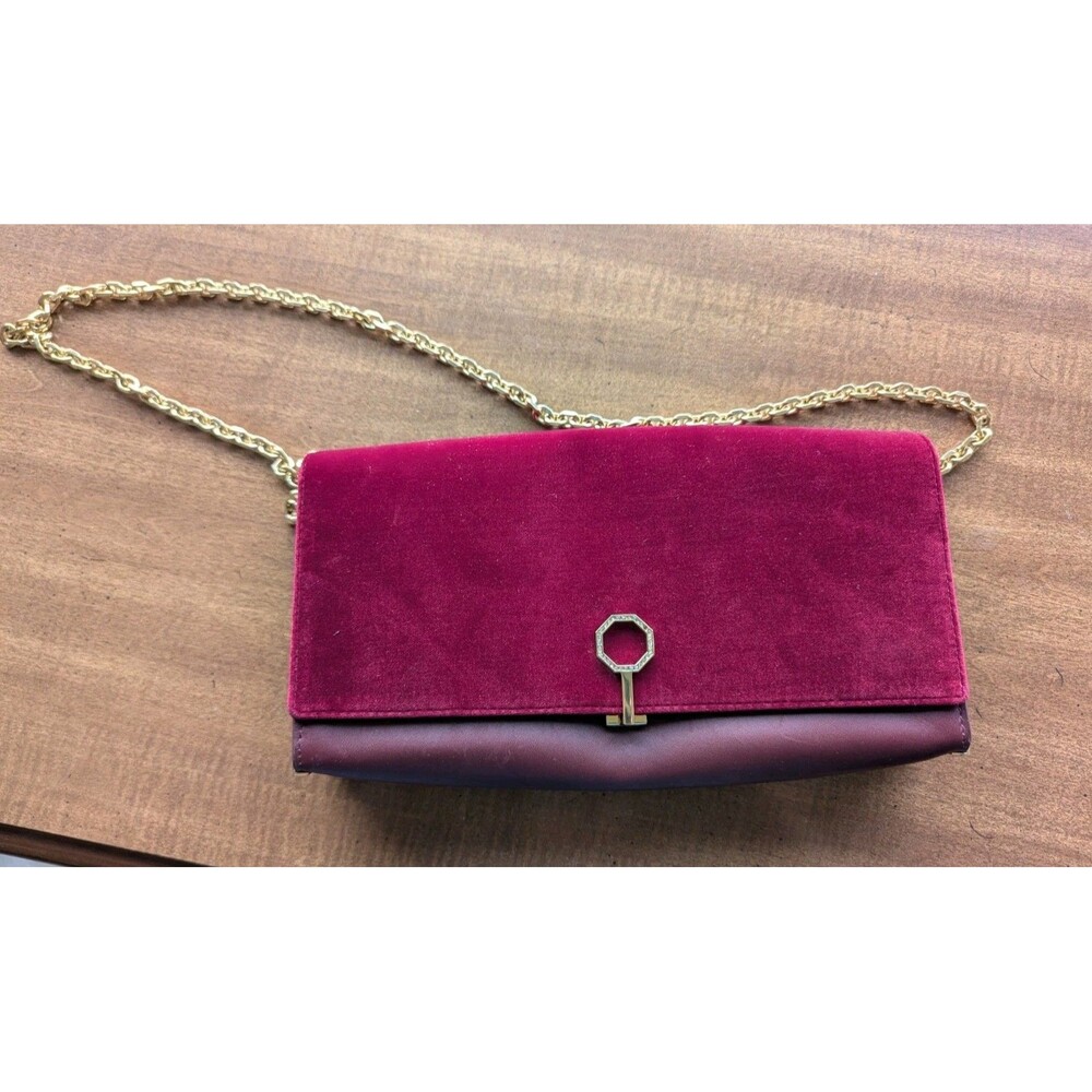 Louise et Cie Velvet Leather Crossbody Bag Burgundy Gold Chain Purse